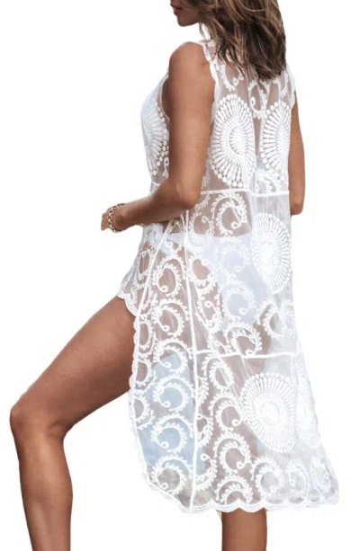 Shop Cupshe Karma Embroidered Cover-up Top In White