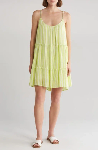 Shop Elan Stripe Tiered Cover-up Dress In Celery Stripe