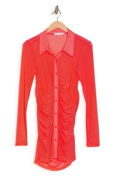 Shop Good American Ruched Long Sleeve Minidress In Fiery Coral 002