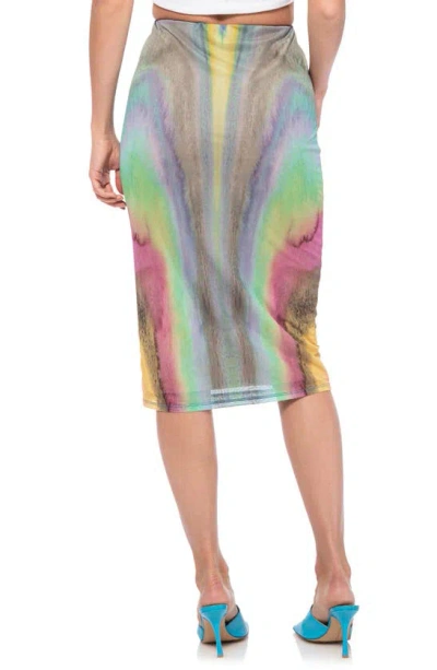 Shop Afrm Lynn Abstract Print Mesh Midi Skirt In Multi Watercolor
