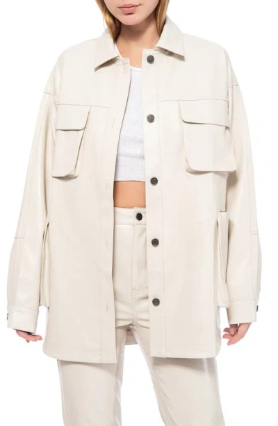 Shop Afrm Bruno Faux Leather Cargo Shacket In Off White
