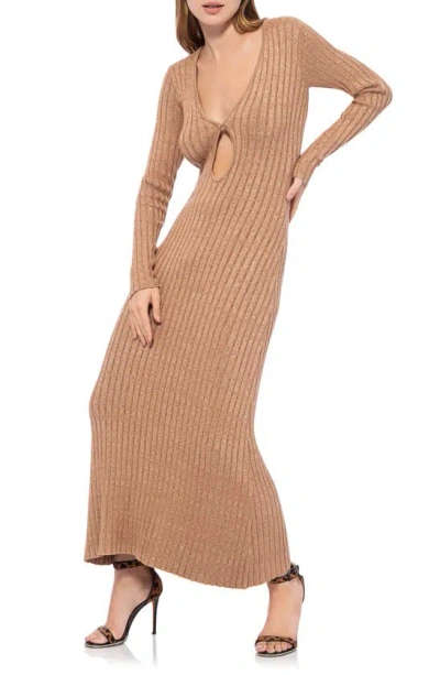 Shop Afrm Java Long Sleeve Rib Sweater Dress In Marled Tan