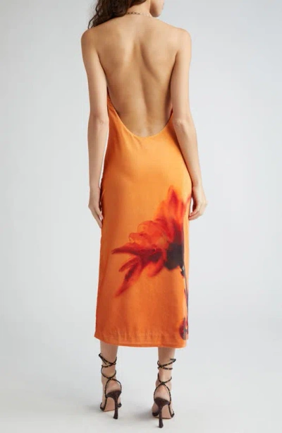 Shop Stine Goya Promise Floral Asymmetric Neck Velvet Midi Slipdress In Flowers Under Orange Water