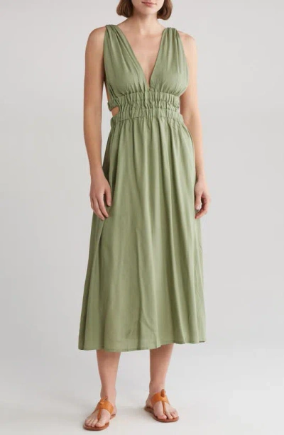 Shop Boho Me Smocked Side Cutout Dress In Olive