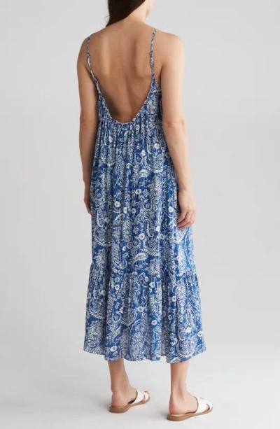 Shop Boho Me Open Back Cover-up Dress In Blue Paisley
