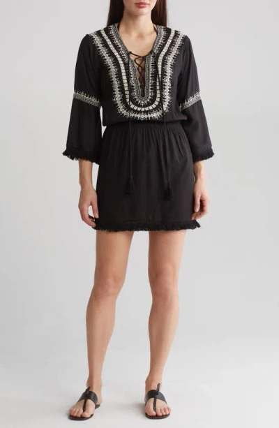 Shop Boho Me Embroidered Cover-up Dress In Black