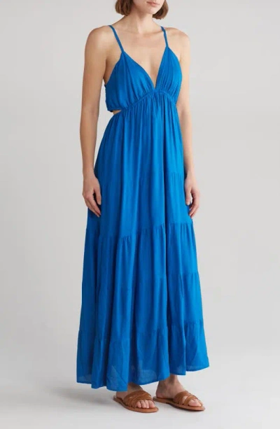 Shop Boho Me Cutout Tiered Midi Dress In Blue