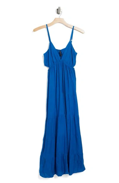 Shop Boho Me Cutout Tiered Midi Dress In Blue