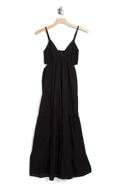 Shop Boho Me Cutout Tiered Midi Dress In Black
