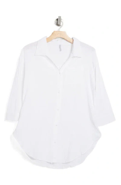 Shop Boho Me Three Quarter Sleeve Cotton Gauze Button-up Shirt In White