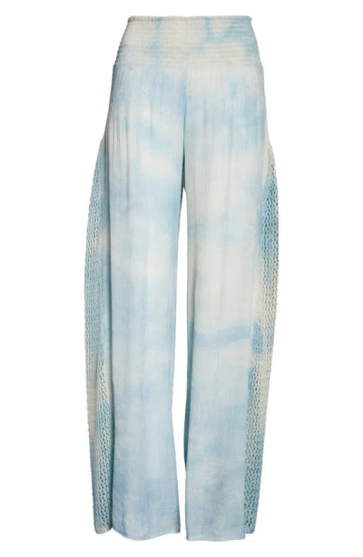 Shop Elan Crochet Trim Wide Leg Cover-up Pants In Blue Td