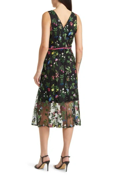 Shop Sam Edelman Botanical Embroidered Semisheer Sleeveless Dress In Black Multi