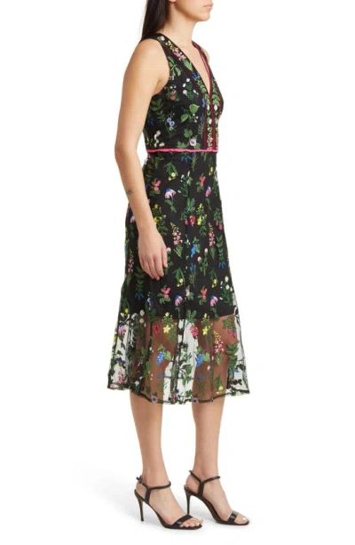 Sam Edelman Botanical Embroidered Semisheer Sleeveless Dress In Black Multi