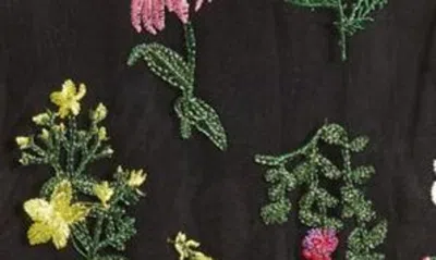 Sam Edelman Botanical Embroidered Semisheer Sleeveless Dress In Black Multi