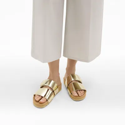 Shop Theory Slide Sandals In Metallic Leather In Light Gold