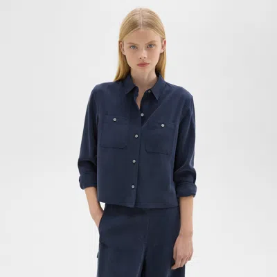 Shop Theory Patch Pocket Shirt In Fluid Twill In Nocturne Navy