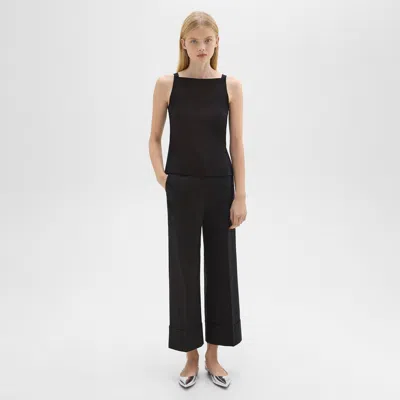 Shop Theory High-waist Cuff Pant In Organic Cotton In Black