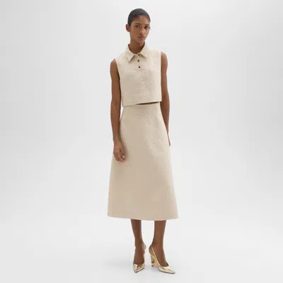 Shop Theory Midi Circle Skirt In Basket Weave Linen In Straw