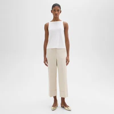 Shop Theory High-waist Cuff Pant In Organic Cotton In Sand