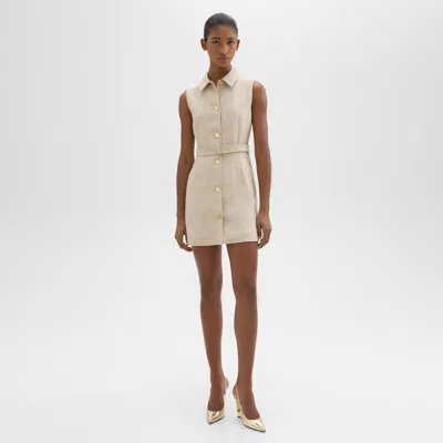 Shop Theory Belted Military Dress In Basket Weave Linen In Straw