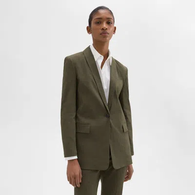 Shop Theory Rolled Sleeve Blazer In Good Linen In Dark Olive