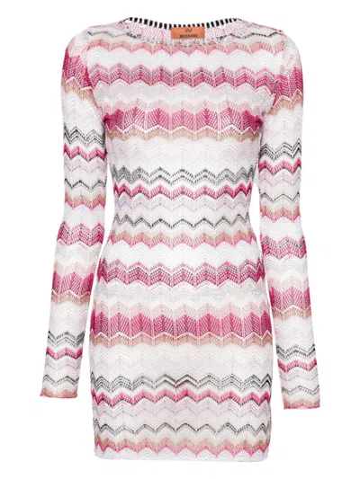 Shop Missoni Pink Knitted Wave Mini Dress In Grau