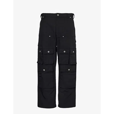 Shop Junya Watanabe Men's Black Double-knee Flap-pocket Wide-leg Shell Trousers