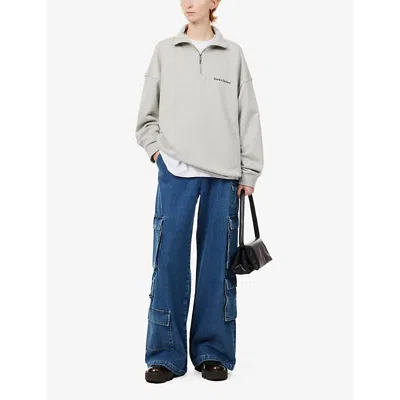 Shop 4th & Reckless Women's Grey Marla Half-zip Cotton-jersey Sweatshirt