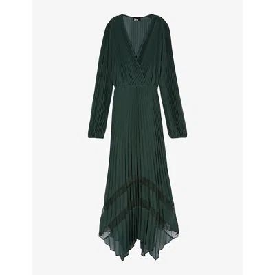 The Kooples Pleated Maxi Dress In Wood Kaki