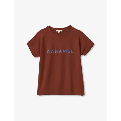 Shop Caramel Girls Burgundy Kids Cress Logo-print Cotton-blend T-shirt
