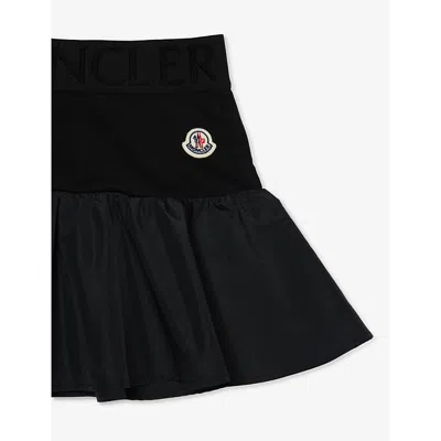 Shop Moncler Girls Black Kids Brand-patch Pleated Cotton-jersey Mini Skirt 4-14 Years