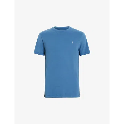 Shop Allsaints Men's Atlantic Blue Brace Crewneck Cotton-jersey T-shirt