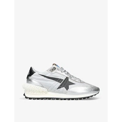 Golden Goose Marathon Running Sneakers In Laminated Leather In Silver Com