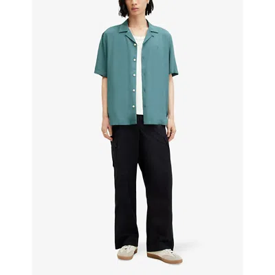 Shop Allsaints Venice Relaxed-fit Short-sleeved Woven Shirt In Aquara Blue