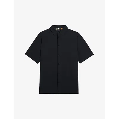 Shop Ted Baker Men's Black Hilma Striped Seersucker-textured Stretch-cotton Shirt