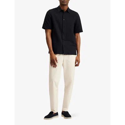 Shop Ted Baker Men's Black Hilma Striped Seersucker-textured Stretch-cotton Shirt