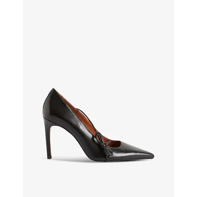 Shop Claudie Pierlot Women's Noir / Gris Bow Asymmetric-strap Lamb-leather Court Heels