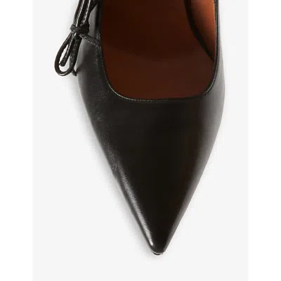 Shop Claudie Pierlot Women's Noir / Gris Bow Asymmetric-strap Lamb-leather Court Heels