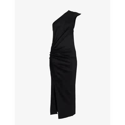 Shop Isabel Marant Women's Black Maude Split-hem Cotton-jersey Midi Dress