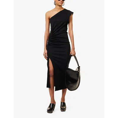Shop Isabel Marant Women's Black Maude Split-hem Cotton-jersey Midi Dress