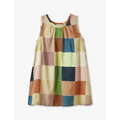 Shop Caramel Girls Green/multi Colour Kids Cicely Patchwork-pattern Cotton Dress 3-12 Years