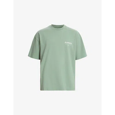 Shop Allsaints Men's Shamrock Green Access Brand-print Organic-cotton T-shirt