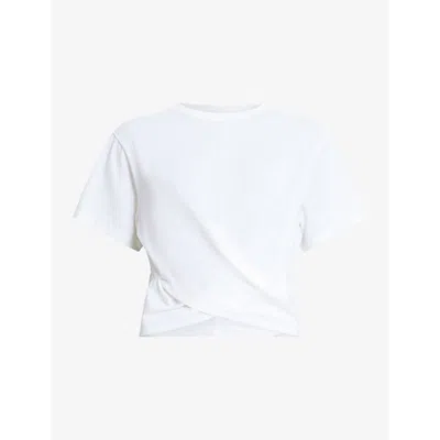 Shop Allsaints Women's Optic White Mallinson Cross-over Cropped Cotton T-shirt