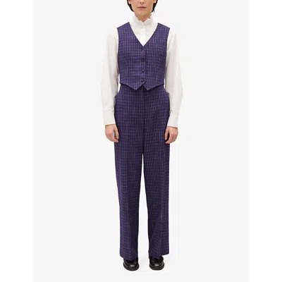 Shop Claudie Pierlot Women's Bleus Check-pattern Stretch-woven Waistcoat