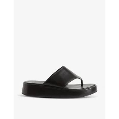 Shop Claudie Pierlot Womens Noir / Gris Wide Thong-strap Leather Sandals