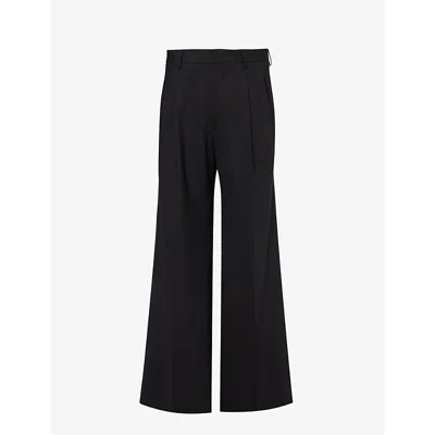 Shop Etro Men's N0000 Wide-leg Relaxed-fit Stretch-wool Trousers