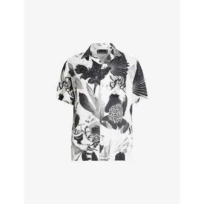 Shop Allsaints Men's Off White Frequency Floral-print Eco Viscose-blend Shirt