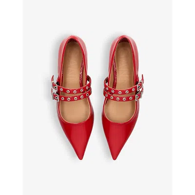 Shop Ganni Women's Red Eyelets Ballerina Leather Flats