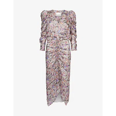 Shop Isabel Marant Womens Ecru Nemil Abstract-pattern Satin Midi Dress