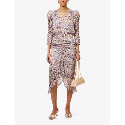 Shop Isabel Marant Womens Ecru Nemil Abstract-pattern Satin Midi Dress